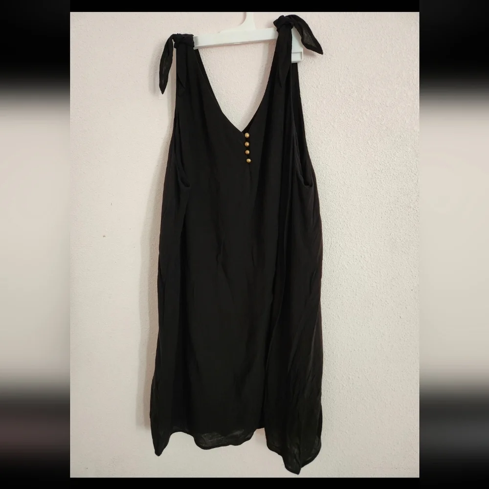 a.n.a A New Approach Black Shift Dress L Tank Tie Straps Faux Button Accent Summ - Picture 5 of 6